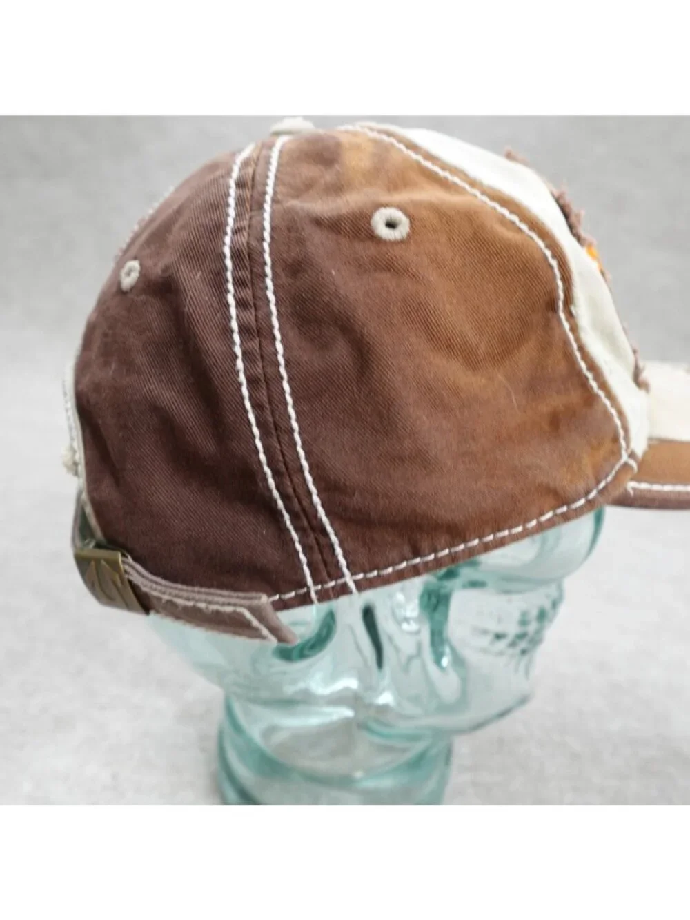 True Religion Mens Hat Brown Embroidered Distressed Strapback